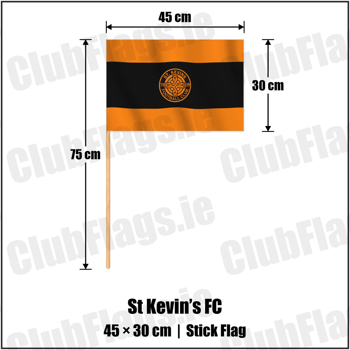 St Kevin’s FC 30cm x 45cm Stick Flag with the club crest and colours, Dublin Football - ClubFlags.ie
