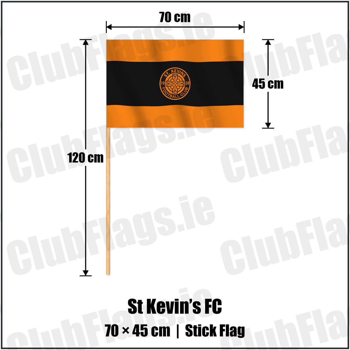 St Kevin’s FC 45cm x 70cm Stick Flag with the club crest and colours, Dublin Football - ClubFlags.ie