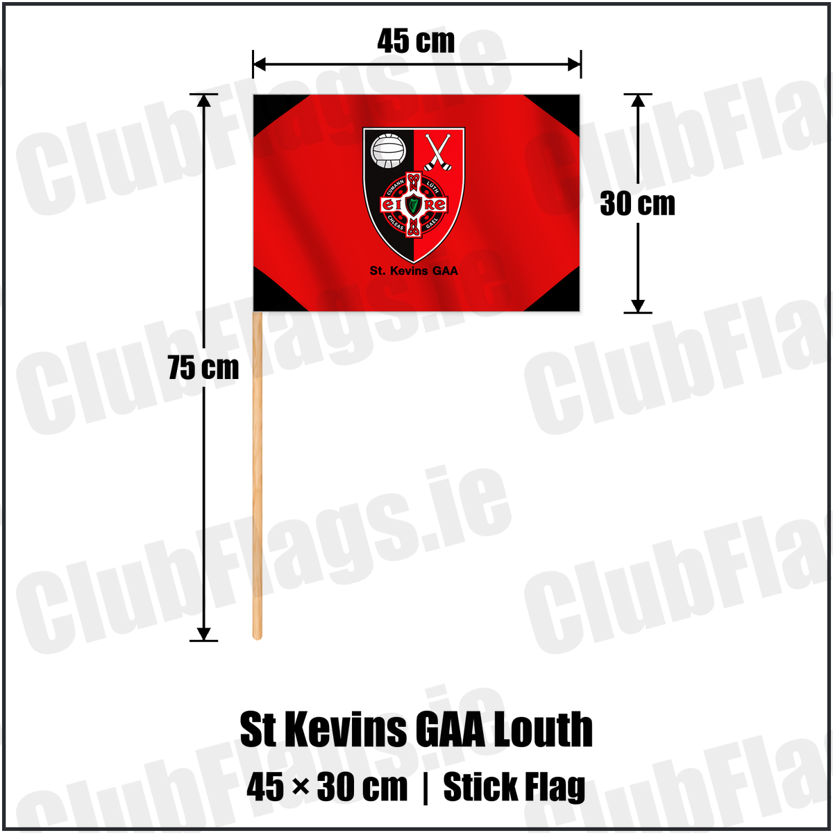 St Kevins GAA Louth 30cm x 45cm Stick Flag with the club crest and colours, Louth GAA - ClubFlags.ie