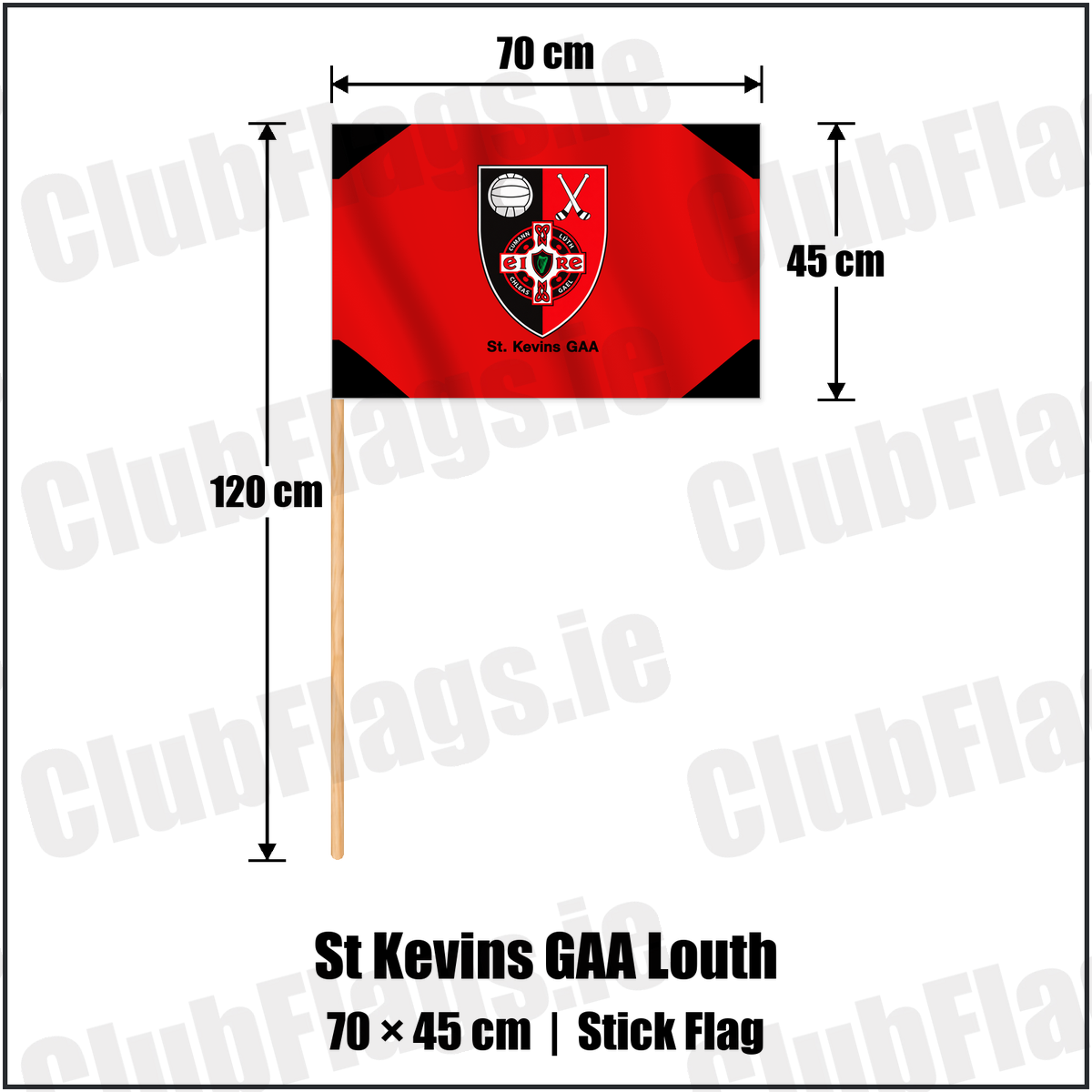 St Kevins GAA Louth 45cm x 70cm Stick Flag with the club crest and colours, Louth GAA - ClubFlags.ie