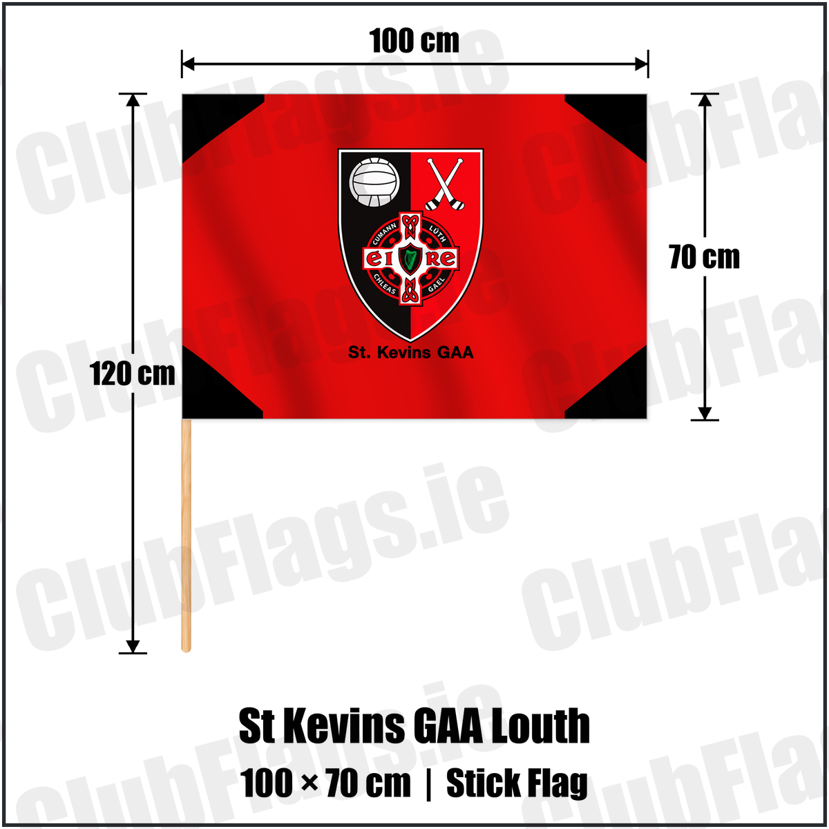 St Kevins GAA Louth 70cm x 100cm Stick Flag with the club crest and colours, Louth GAA - ClubFlags.ie