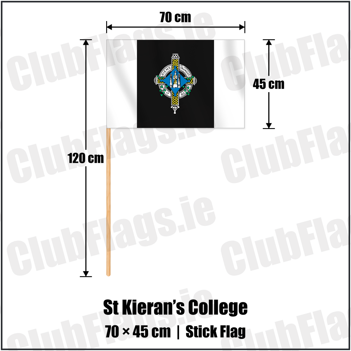 St Kieran’s College 45cm x 70cm Stick Flag with the club crest and colours, Kilkenny GAA - ClubFlags.ie