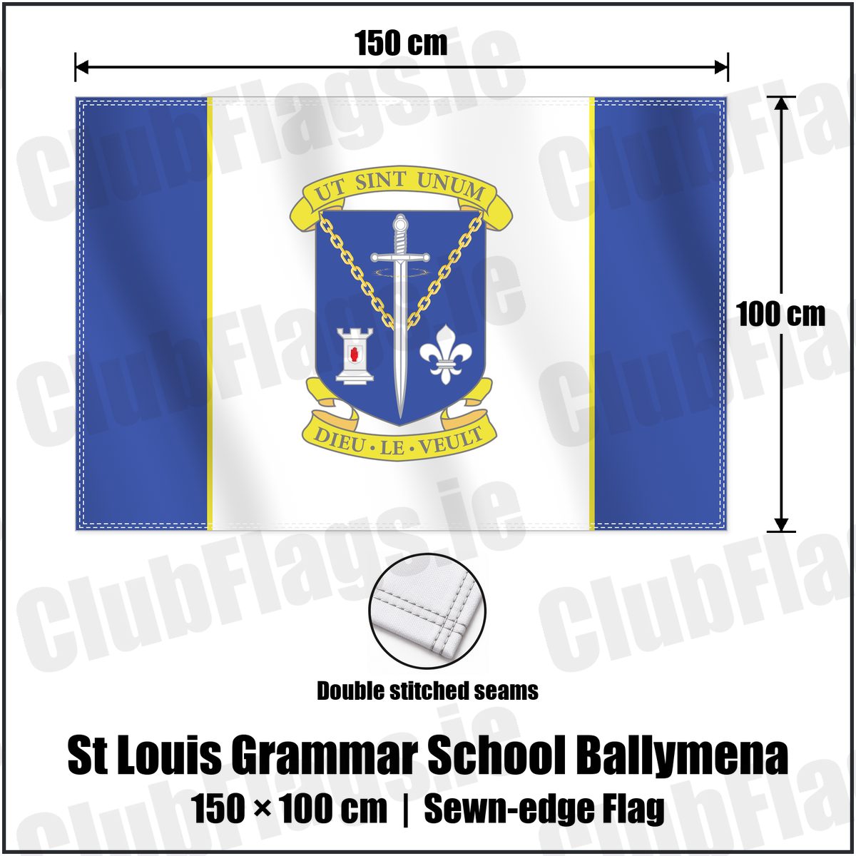 St Louis Grammar School Ballymena 100cm x 150cm Flag (sewn on the edges) with the club crest and colours, Antrim GAA - ClubFlags.ie
