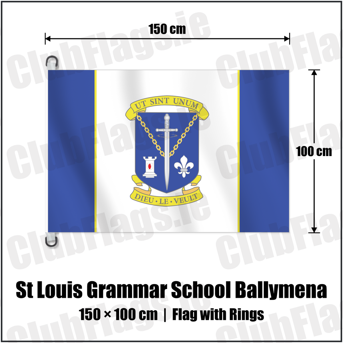St Louis Grammar School Ballymena 150cm x 100cm Flag Pole Flag with Rings with the club crest and colours, Antrim GAA - ClubFlags.ie