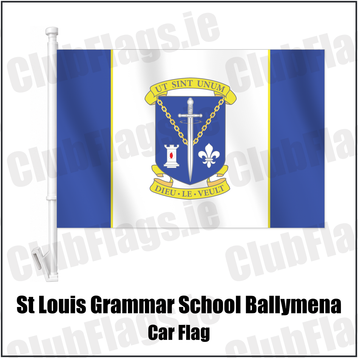 St Louis Grammar School Ballymena Car Flag with the club crest and colours, Antrim GAA - ClubFlags.ie