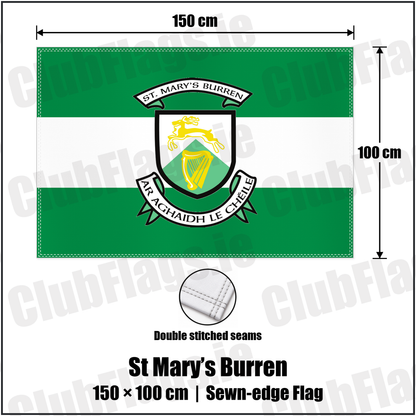 St Mary’s Burren 100cm x 150cm Flag (sewn on the edges) with the club crest and colours, Down GAA - ClubFlags.ie
