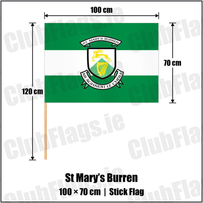St Mary’s Burren 70cm x 100cm Stick Flag with the club crest and colours, Down GAA - ClubFlags.ie