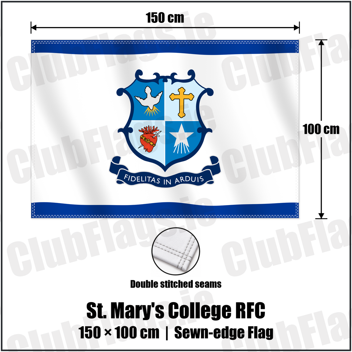 St. Mary's College RFC 100cm x 150cm Flag (sewn on the edges) with the club crest and colours, Dublin Rugby - ClubFlags.ie