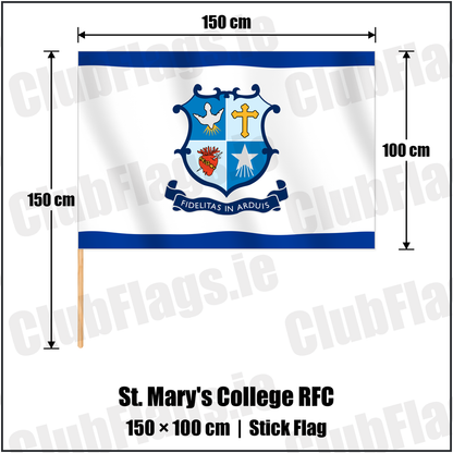 St. Mary's College RFC 100cm x 150cm Stick Flag with the club crest and colours, Dublin Rugby - ClubFlags.ie