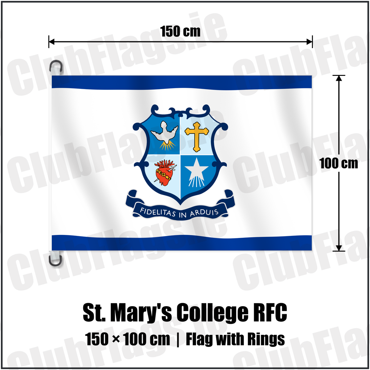 St. Mary's College RFC 150cm x 100cm Flag Pole Flag with Rings with the club crest and colours, Dublin Rugby - ClubFlags.ie