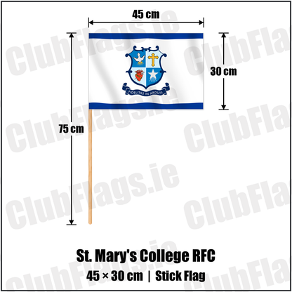 St. Mary's College RFC 30cm x 45cm Stick Flag with the club crest and colours, Dublin Rugby - ClubFlags.ie