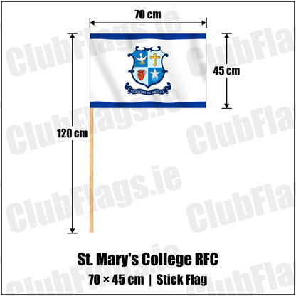 St. Mary's College RFC 45cm x 70cm Stick Flag with the club crest and colours, Dublin Rugby - ClubFlags.ie