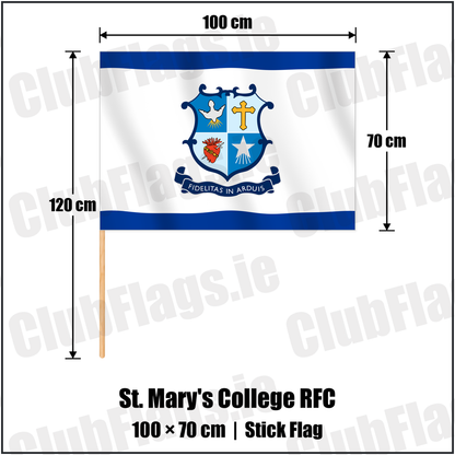 St. Mary's College RFC 70cm x 100cm Stick Flag with the club crest and colours, Dublin Rugby - ClubFlags.ie