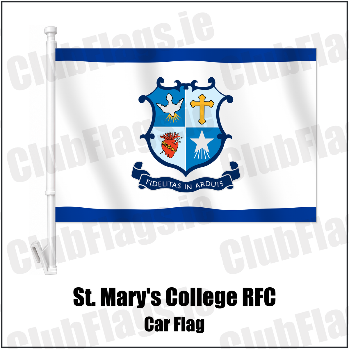 St. Mary's College RFC Car Flag with the club crest and colours, Dublin Rugby - ClubFlags.ie