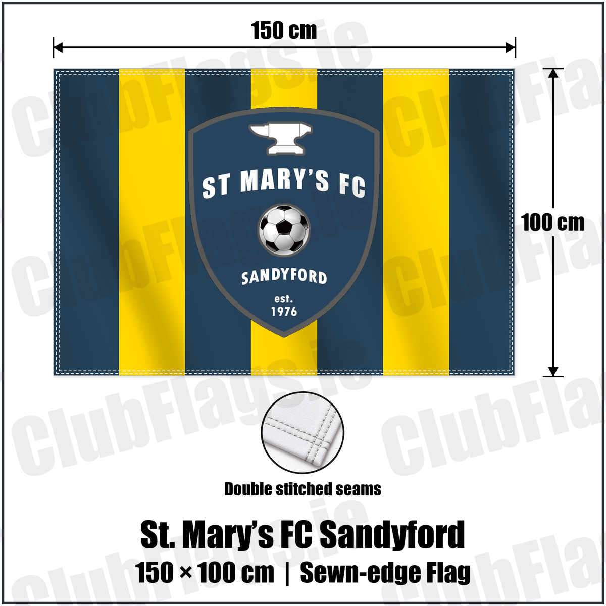 St. Mary’s FC Sandyford 100cm x 150cm Flag (sewn on the edges) with the club crest and colours, Dublin Football - ClubFlags.ie