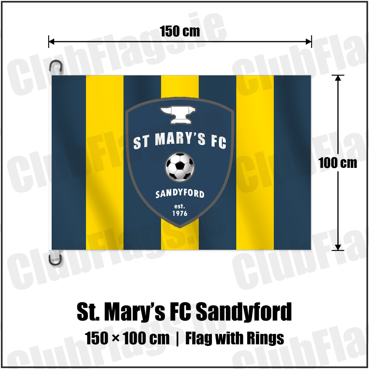 St. Mary’s FC Sandyford 150cm x 100cm Flag Pole Flag with Rings with the club crest and colours, Dublin Football - ClubFlags.ie