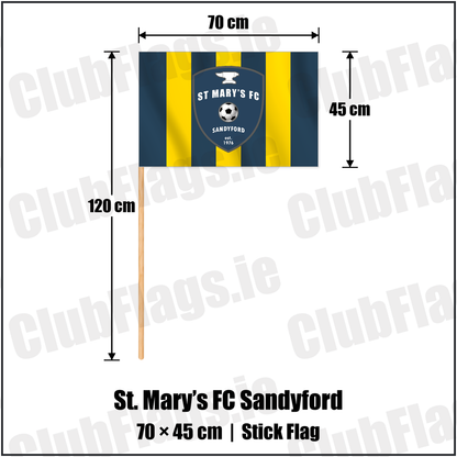 St. Mary’s FC Sandyford 45cm x 70cm Stick Flag with the club crest and colours, Dublin Football - ClubFlags.ie
