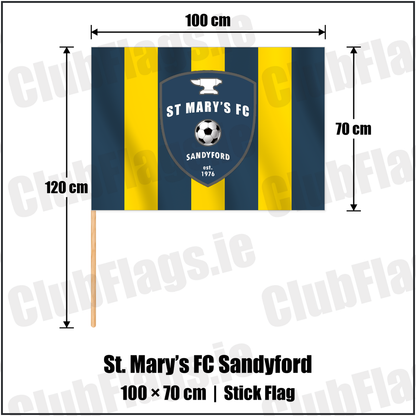 St. Mary’s FC Sandyford 70cm x 100cm Stick Flag with the club crest and colours, Dublin Football - ClubFlags.ie