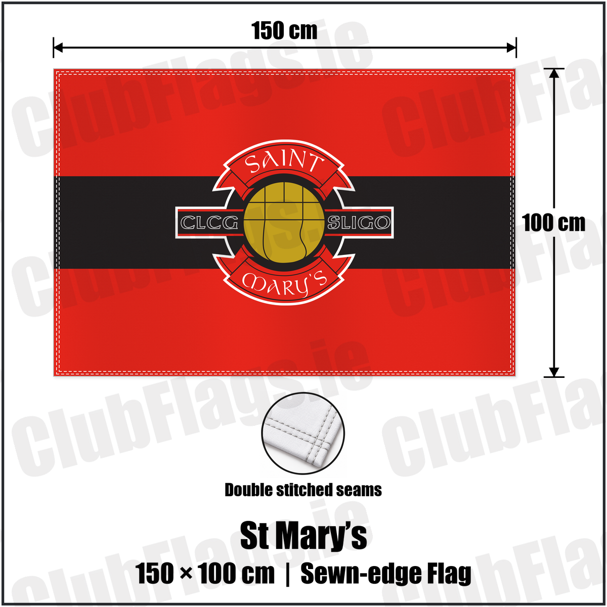 St Mary’s 100cm x 150cm Flag (sewn on the edges) with the club crest and colours, Sligo GAA - ClubFlags.ie