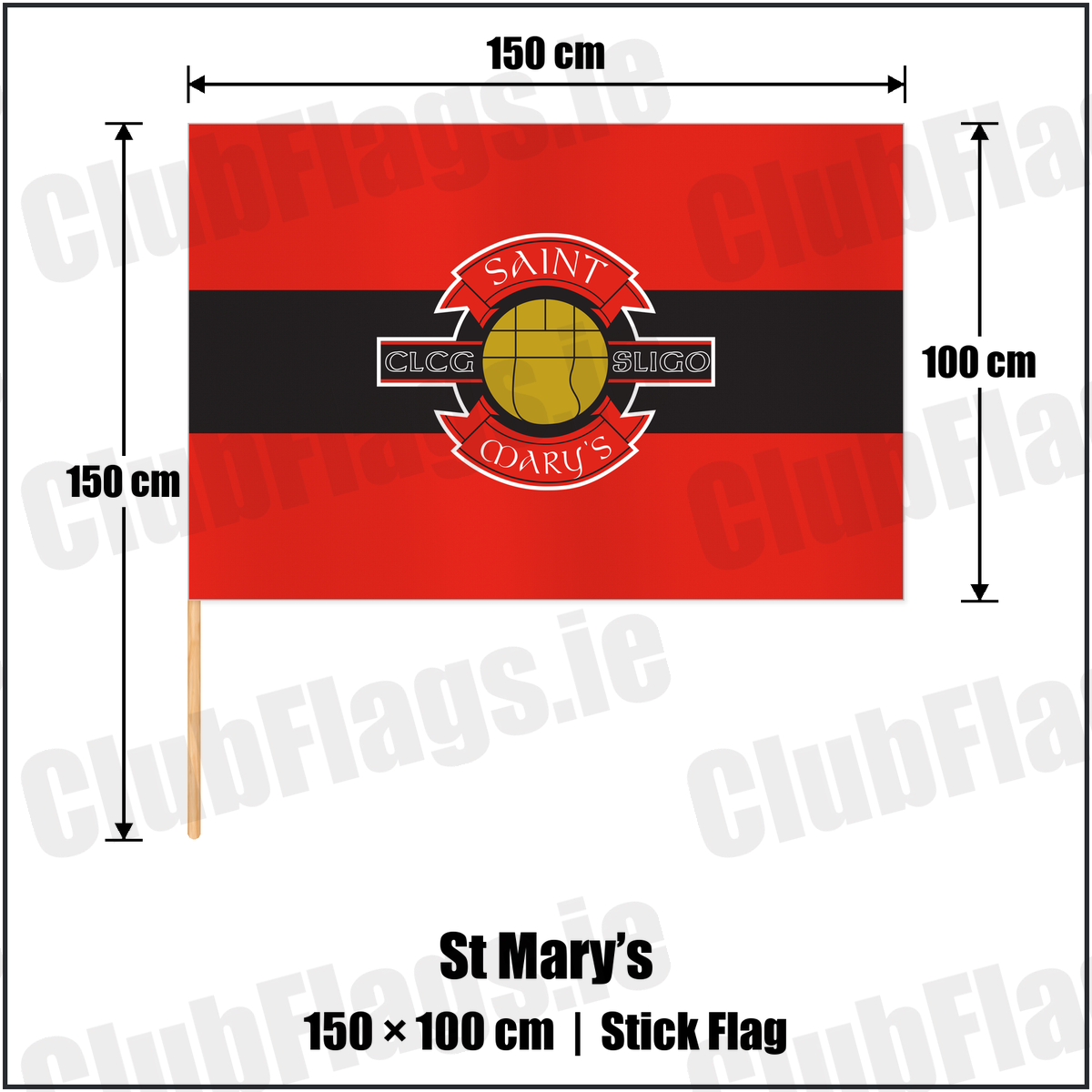 St Mary’s 100cm x 150cm Stick Flag with the club crest and colours, Sligo GAA - ClubFlags.ie
