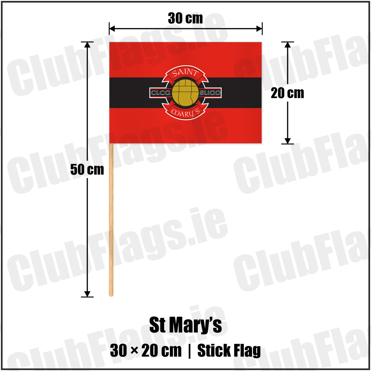 St Mary’s 20cm x 30cm Stick Flag with the club crest and colours, Sligo GAA - ClubFlags.ie