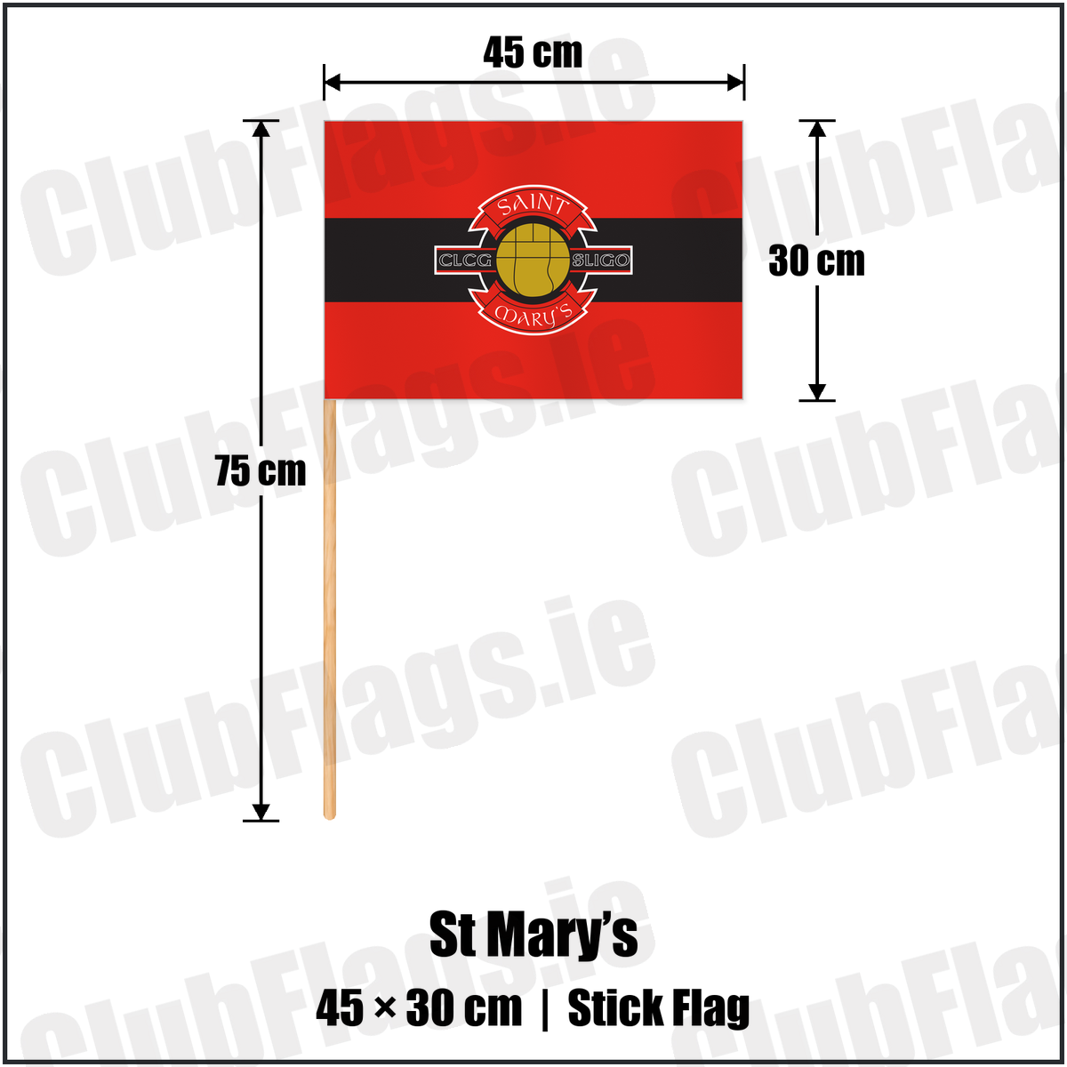 St Mary’s 30cm x 45cm Stick Flag with the club crest and colours, Sligo GAA - ClubFlags.ie