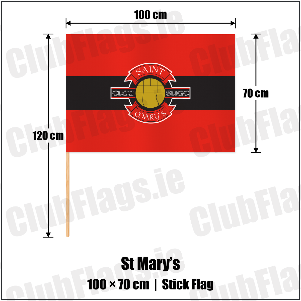St Mary’s 70cm x 100cm Stick Flag with the club crest and colours, Sligo GAA - ClubFlags.ie