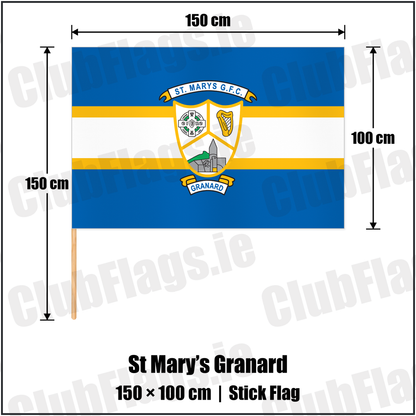 St Mary’s Granard 100cm x 150cm Stick Flag with the club crest and colours, Longford GAA - ClubFlags.ie