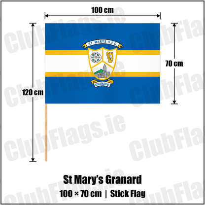 St Mary’s Granard 70cm x 100cm Stick Flag with the club crest and colours, Longford GAA - ClubFlags.ie