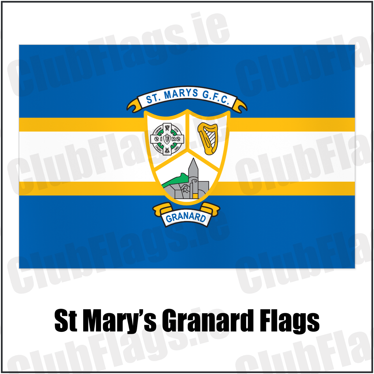 St Mary’s Granard Flags with the club crest and colours, Longford GAA - ClubFlags.ie