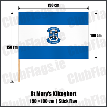 St Mary’s Kiltoghert 100cm x 150cm Stick Flag with the club crest and colours, Leitrim GAA - ClubFlags.ie