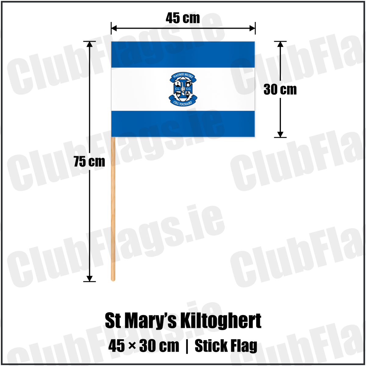 St Mary’s Kiltoghert 30cm x 45cm Stick Flag with the club crest and colours, Leitrim GAA - ClubFlags.ie