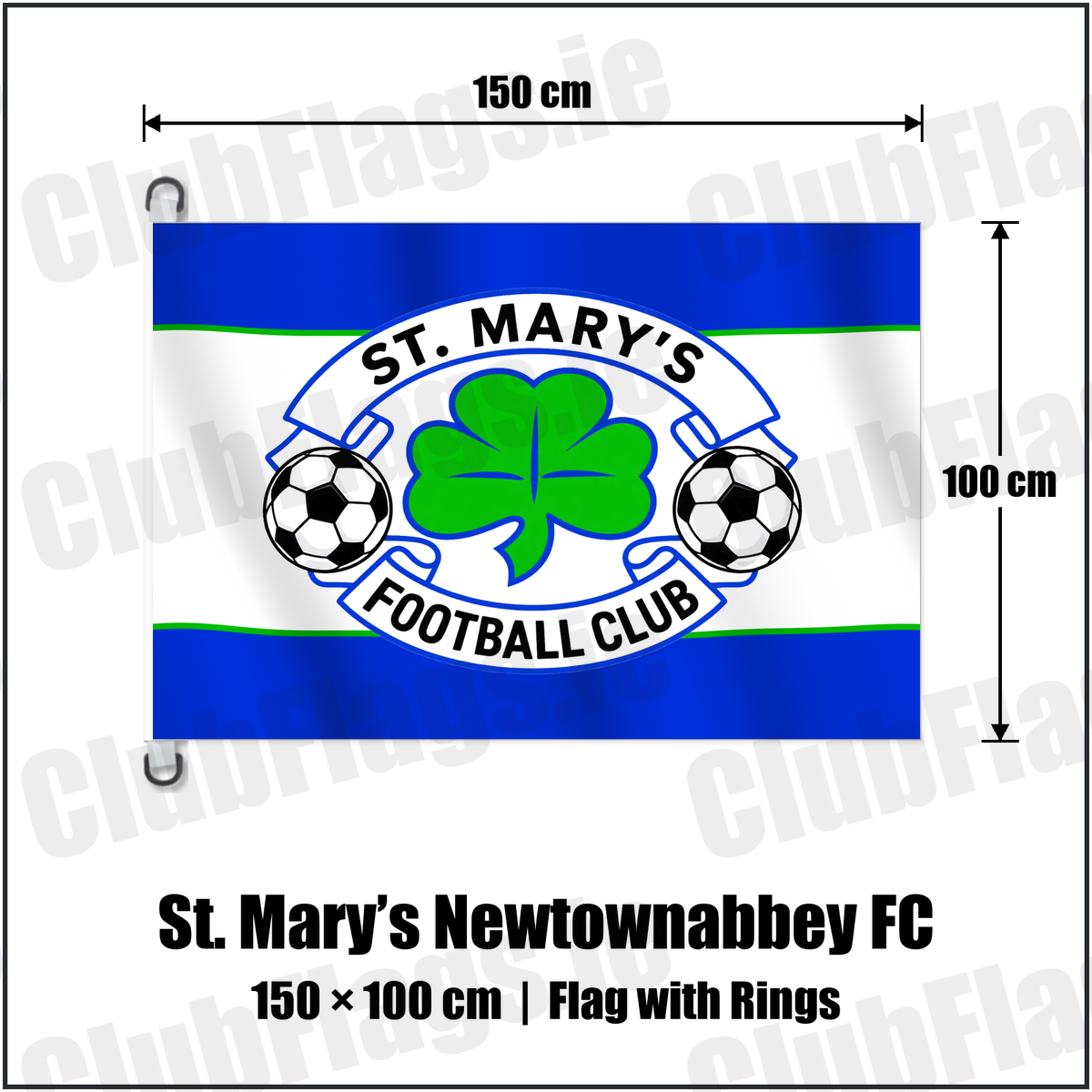 St. Mary’s Newtownabbey FC 150cm x 100cm Flag Pole Flag with Rings with the club crest and colours, Antrim Football - ClubFlags.ie
