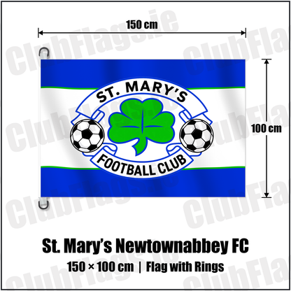 St. Mary’s Newtownabbey FC 150cm x 100cm Flag Pole Flag with Rings with the club crest and colours, Antrim Football - ClubFlags.ie