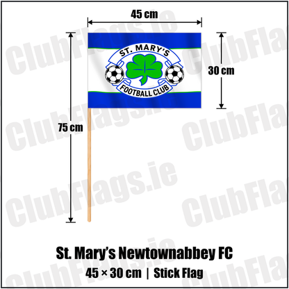 St. Mary’s Newtownabbey FC 30cm x 45cm Stick Flag with the club crest and colours, Antrim Football - ClubFlags.ie
