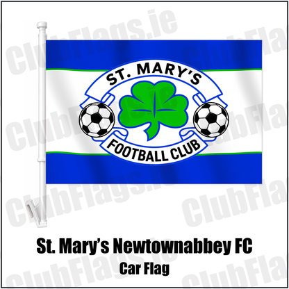 St. Mary’s Newtownabbey FC Car Flag with the club crest and colours, Antrim Football - ClubFlags.ie