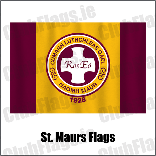 St. Maurs Flags, featuring the club crest and maroon and gold colours; County Dublin GAA. ClubFlags.ie.