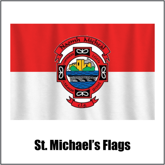 St. Michael’s Flags, featuring the club crest and red and white colours; County Donegal GAA. ClubFlags.ie.