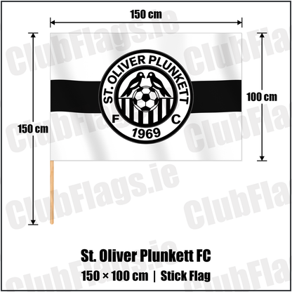 St. Oliver Plunkett FC 100cm x 150cm Stick Flag with the club crest and colours, Antrim Football - ClubFlags.ie