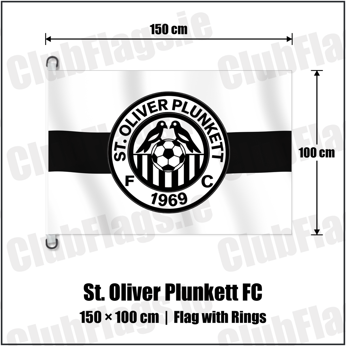St. Oliver Plunkett FC 150cm x 100cm Flag Pole Flag with Rings with the club crest and colours, Antrim Football - ClubFlags.ie