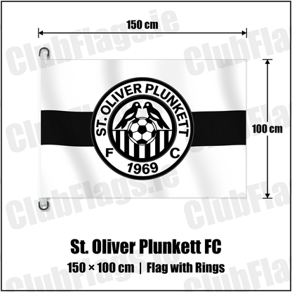 St. Oliver Plunkett FC 150cm x 100cm Flag Pole Flag with Rings with the club crest and colours, Antrim Football - ClubFlags.ie