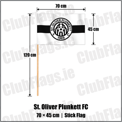 St. Oliver Plunkett FC 45cm x 70cm Stick Flag with the club crest and colours, Antrim Football - ClubFlags.ie