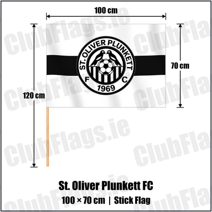 St. Oliver Plunkett FC 70cm x 100cm Stick Flag with the club crest and colours, Antrim Football - ClubFlags.ie