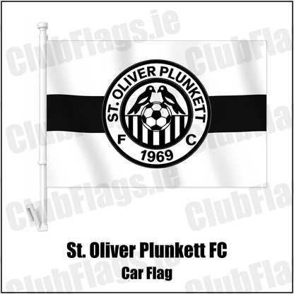 St. Oliver Plunkett FC Car Flag with the club crest and colours, Antrim Football - ClubFlags.ie
