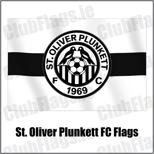 St. Oliver Plunkett FC Flags with the club crest and colours, Antrim Football - ClubFlags.ie