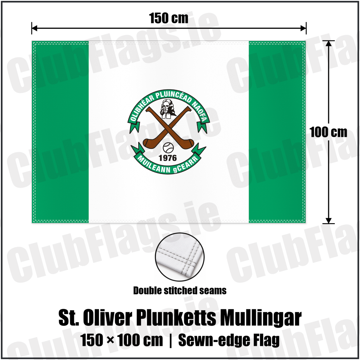 St. Oliver Plunketts Mullingar 100cm x 150cm Flag (sewn on the edges) with the club crest and colours, Westmeath GAA - ClubFlags.ie
