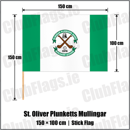 St. Oliver Plunketts Mullingar 100cm x 150cm Stick Flag with the club crest and colours, Westmeath GAA - ClubFlags.ie