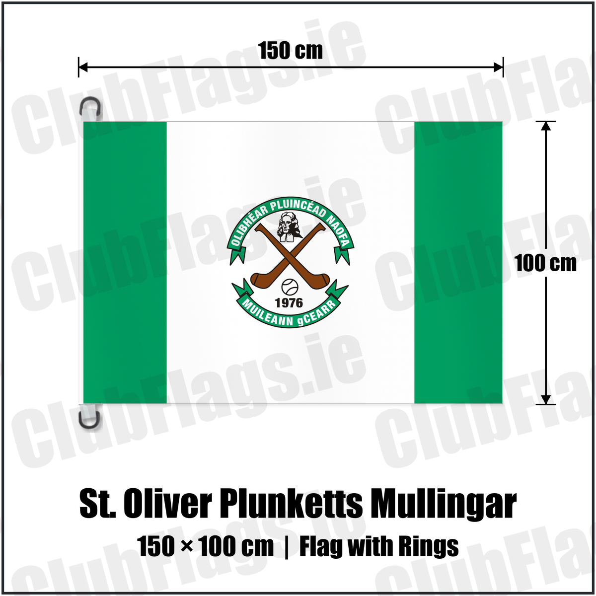 St. Oliver Plunketts Mullingar 150cm x 100cm Flag Pole Flag with Rings with the club crest and colours, Westmeath GAA - ClubFlags.ie