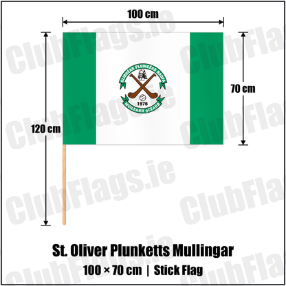 St. Oliver Plunketts Mullingar 70cm x 100cm Stick Flag with the club crest and colours, Westmeath GAA - ClubFlags.ie