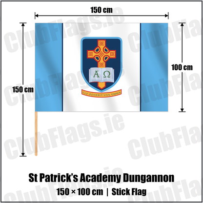 St Patrick’s Academy Dungannon 100cm x 150cm Stick Flag with the club crest and colours, Tyrone GAA - ClubFlags.ie